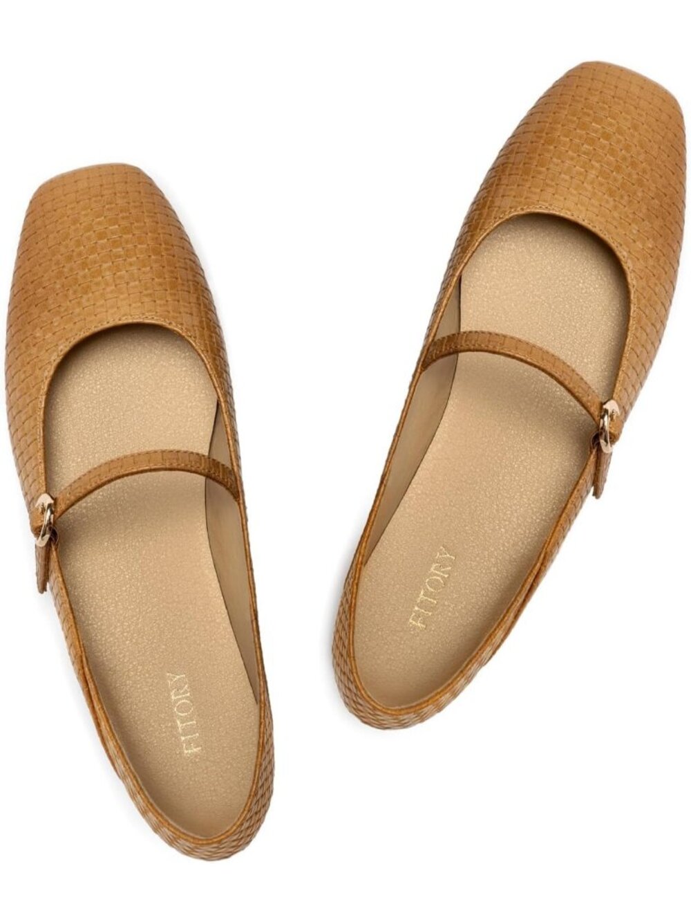 Women's Light Brown Mary Jane Non Slip Work Ballet Flats Square Closed Toe Shoes - Picture 1 of 6